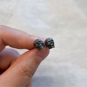 Sterling Silver Skull Stud Earrings | Oxidized Gothic Punk Jewelry | Halloween